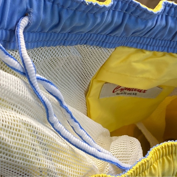 Daniel Cremieux Swim Trunks Men XL Yellow Blue Sharks Drawstring Mesh Brief 16” - Picture 4 of 11